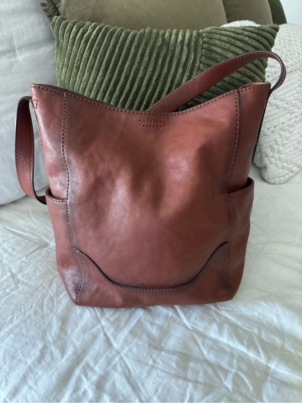 Frye Distressed Chestnut Leather Hobo Shoulder Bag